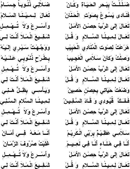 ضللت ببحر الحياة in Arabic 